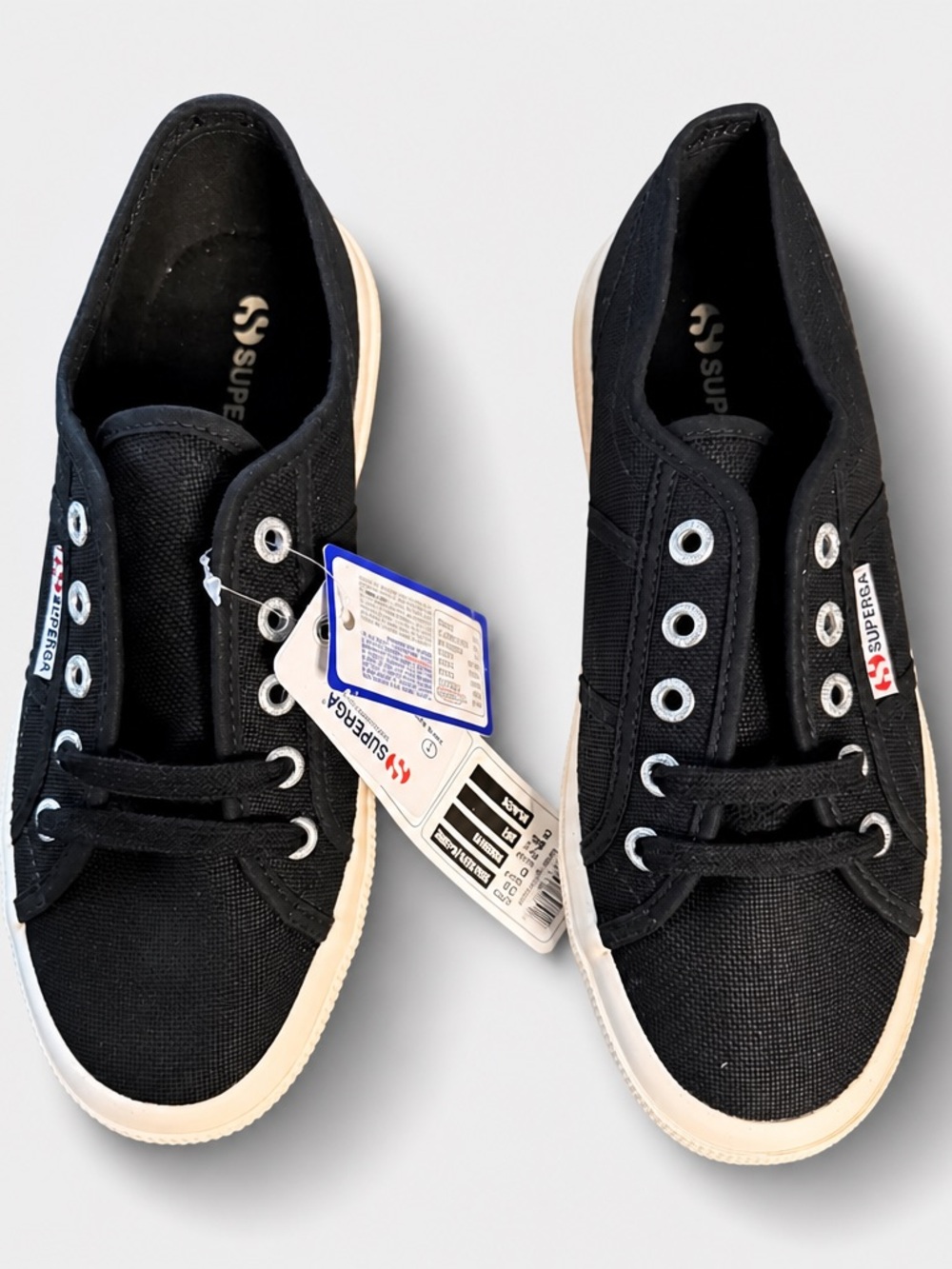 Superga Black Canvas Low-Top Sneakers with White Soles